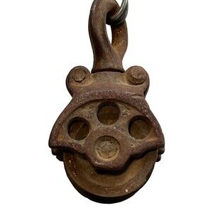 Old Mini Cast Iron Double Pulley w/swivel   - very unique item!